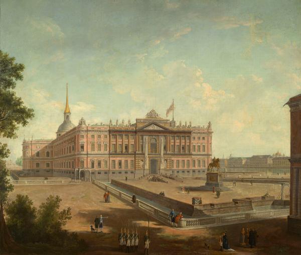 View of the Mikhailovsky Castle and Konstnaby Square in St. Petersburg
